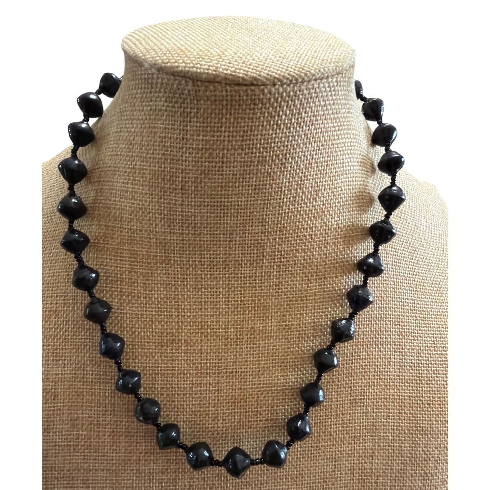BeadforLife Black Handmade Paper Bead Toggle Clasp Necklace Eco Friendly Artsy